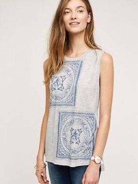 Medium Anthropologie tiny nori butterfly tank top sleeveless gray blue Print